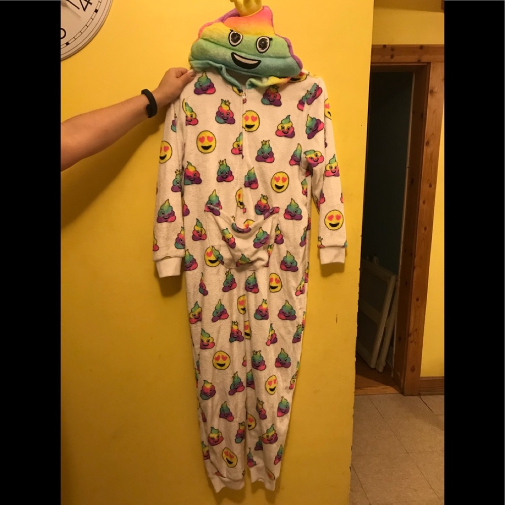 Justice Girls hooded poop emoji onesie